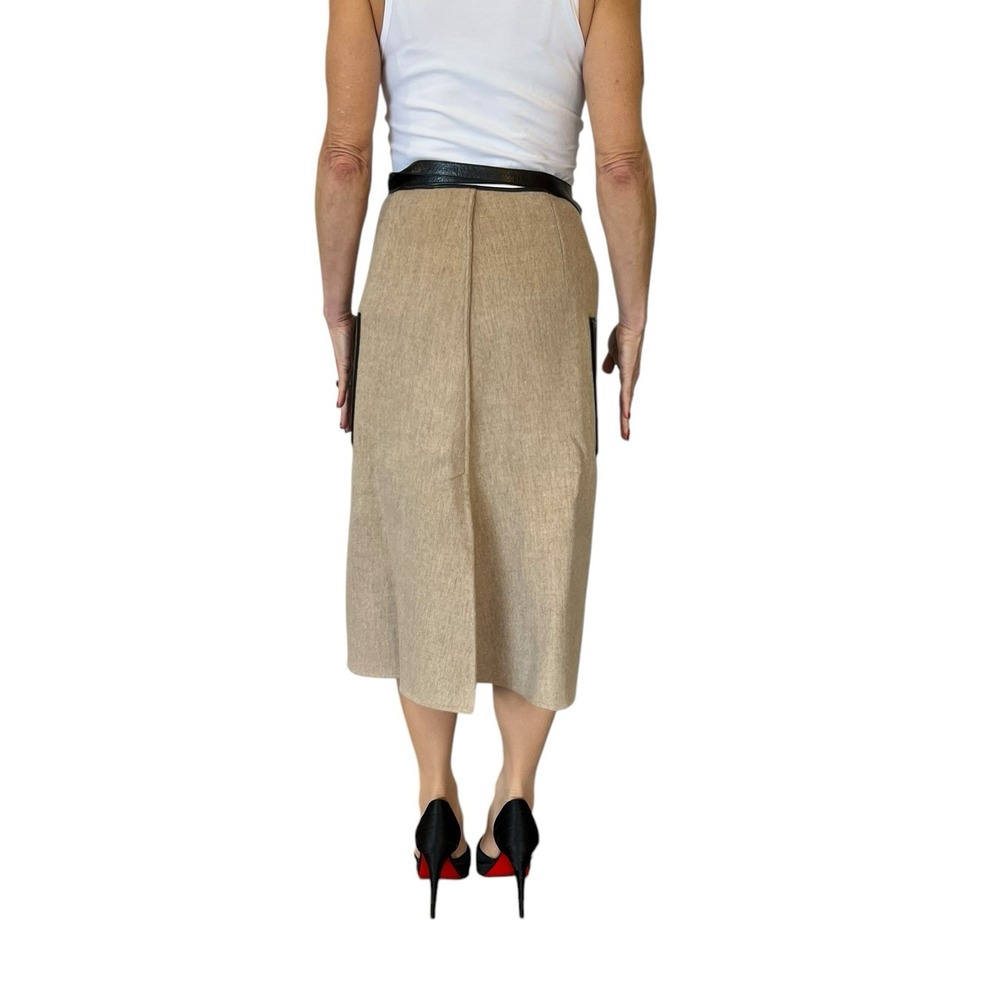 PETER DO Double-face Wool Belted Wrap Midi Skirt Leather Trim Light Camel 38 6 - Picture 9 of 16